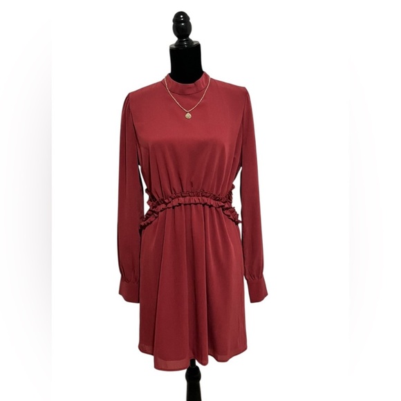 Lulus Autumn Bliss Rusty Rose Long Sleeve Cutout Mini Dress Size L - Picture 6 of 16